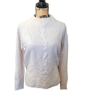 New Large Cashmere Nanette Lepore Cable Knit Cream Mock Turtlw Neck Sweater